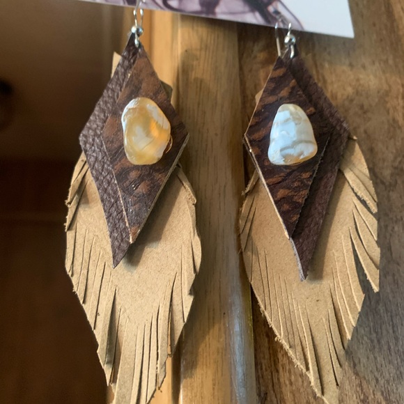 Artisan Leather Feather Earrings